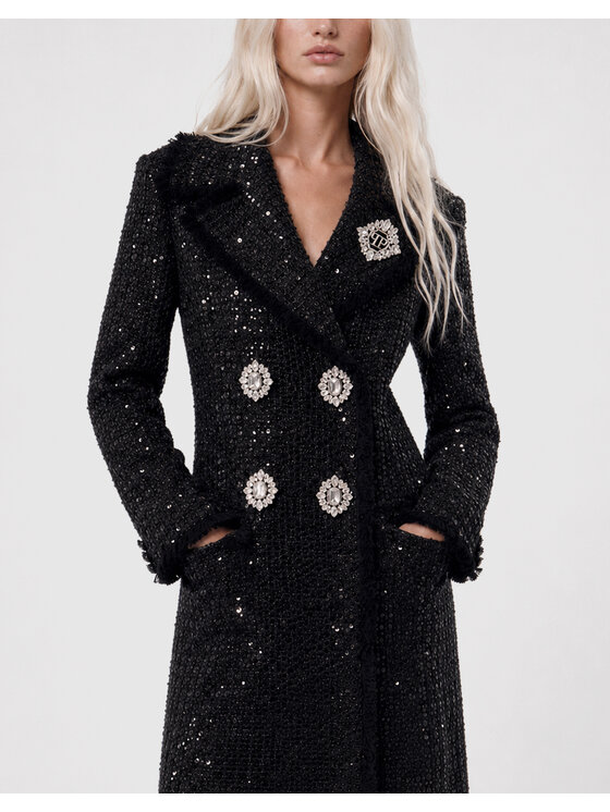 PHILIPP PLEIN PHILIPP PLEIN Płaszcz zimowy 31269 Czarny Loose Fit