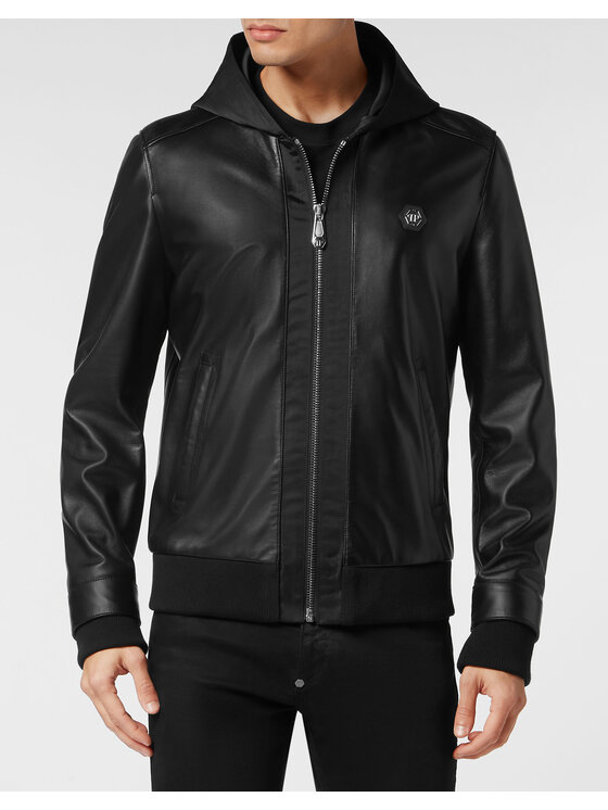 PHILIPP PLEIN PHILIPP PLEIN Kožená bunda 381 Čierna Regular Fit