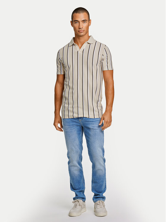 Lindbergh Lindbergh Тениска с яка и копчета 30-404259 Бежов Slim Fit