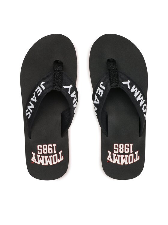 Flip flop Tommy Jeans Flip Flop Logo Tape EM0EM01147 Negru