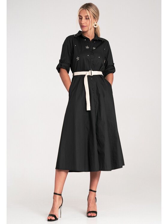 FIGL FIGL Košeľové šaty M1215 Čierna Flared Fit