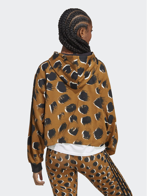adidas adidas Majica dugih rukava Essentials 3-Stripes Animal Print Hoodie IC8686 Smeđa Loose Fit