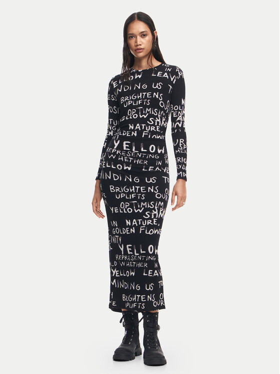 Desigual Desigual Rochie de zi 24WWVK45 Negru Slim Fit