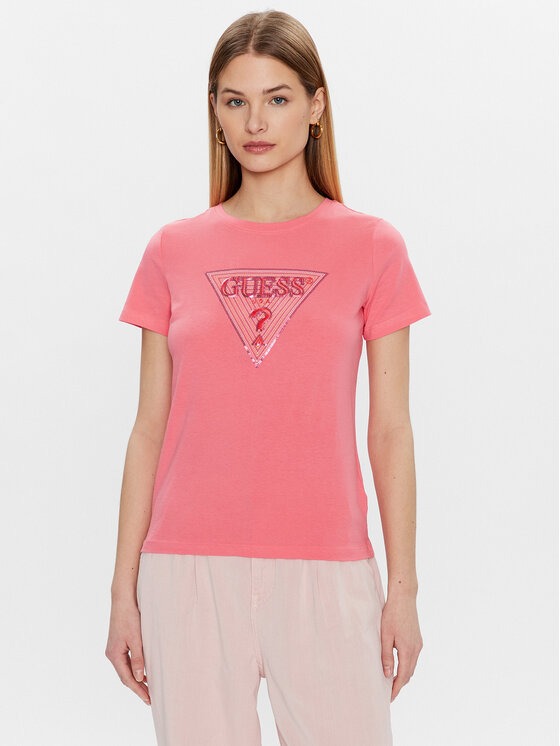 Guess T-shirt Triangle W3GI61 K6YW1 Ružičasta Slim Fit