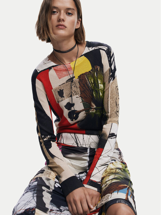 Desigual Desigual Džemper Collagelacro 25SWJF27 Šarena Regular Fit