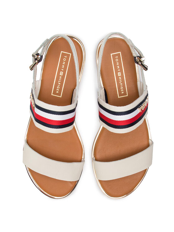Tommy Hilfiger Sandales Flat Sandal Corporate Ribbon FW0FW04049 Blanc Modivo