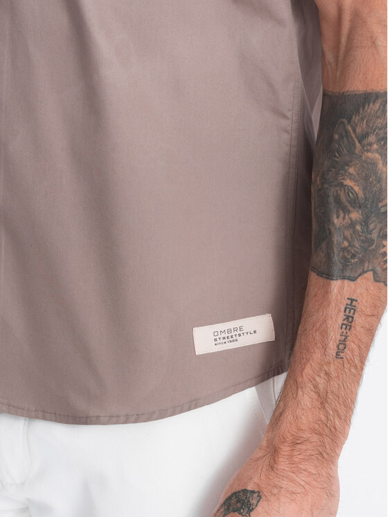 Ombre Ombre Koszula OM-SHSS-0168 Beżowy Regular Fit