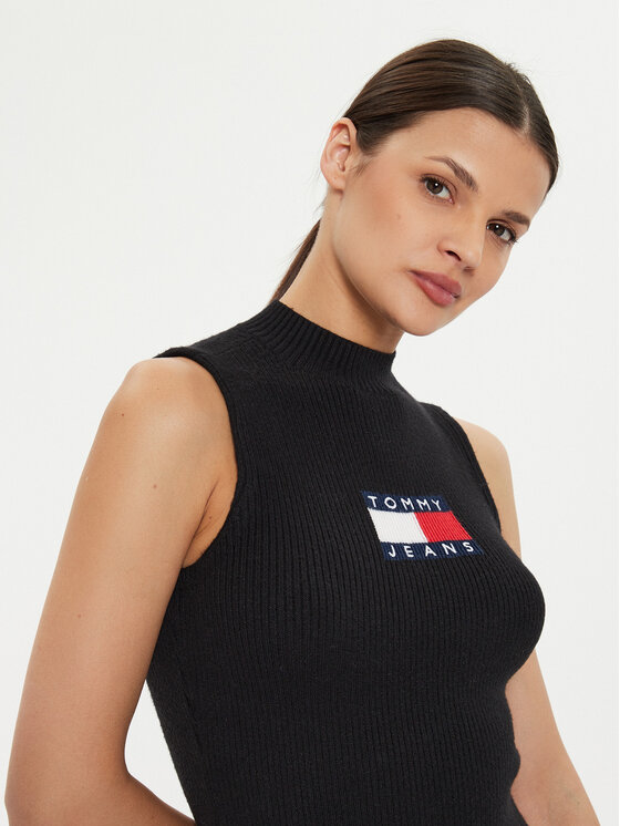 Tommy Jeans Tommy Jeans Džemper haljina Center Flag DW0DW18607 Crna Slim Fit