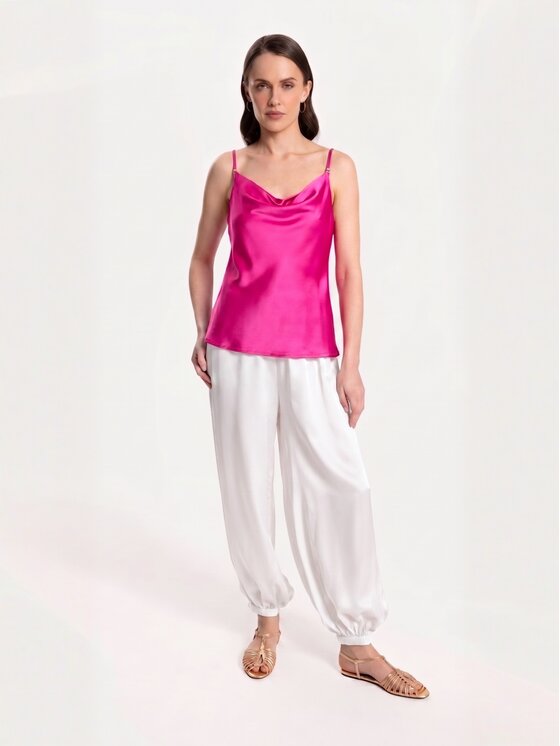Cat&Cat Cat&Cat Top jedwabny z dekoltem woda Różowy Regular Fit