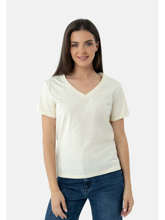 Volcano Volcano T-Shirt T-MELI Kremowy Regular Fit