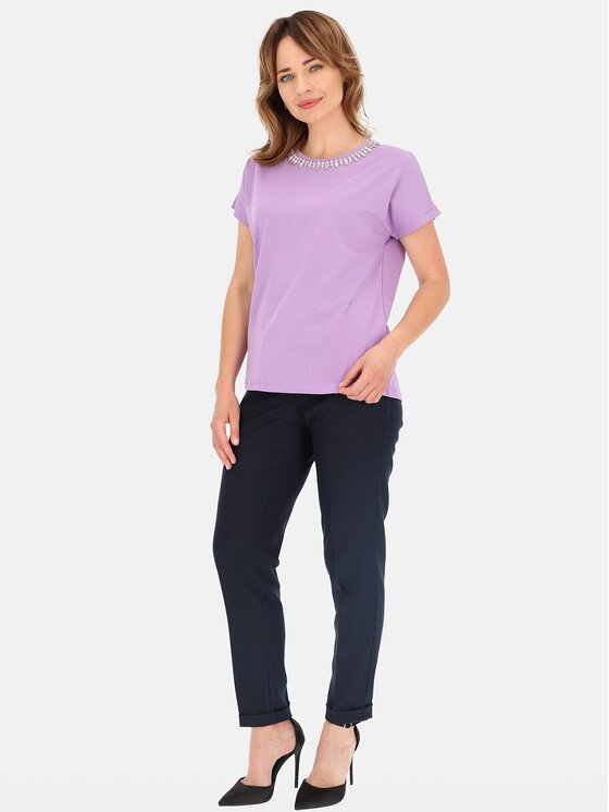 Perso Perso T-Shirt TCE243000F Fioletowy Regular Fit