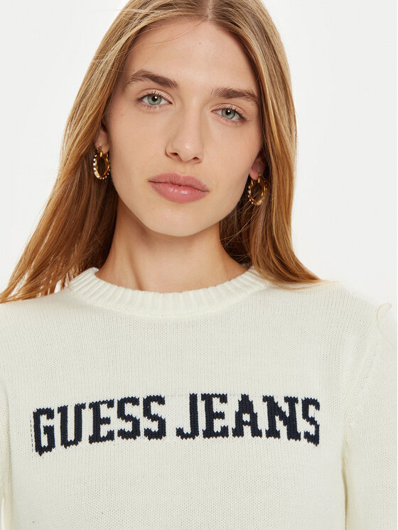 Guess Jeans Guess Jeans Пуловер W4BR10 Z3HM1 Бял Regular Fit