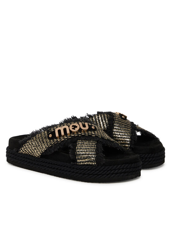 Mou Mou Παντόφλες Criss-cross MU.SW451009K Μαύρο
