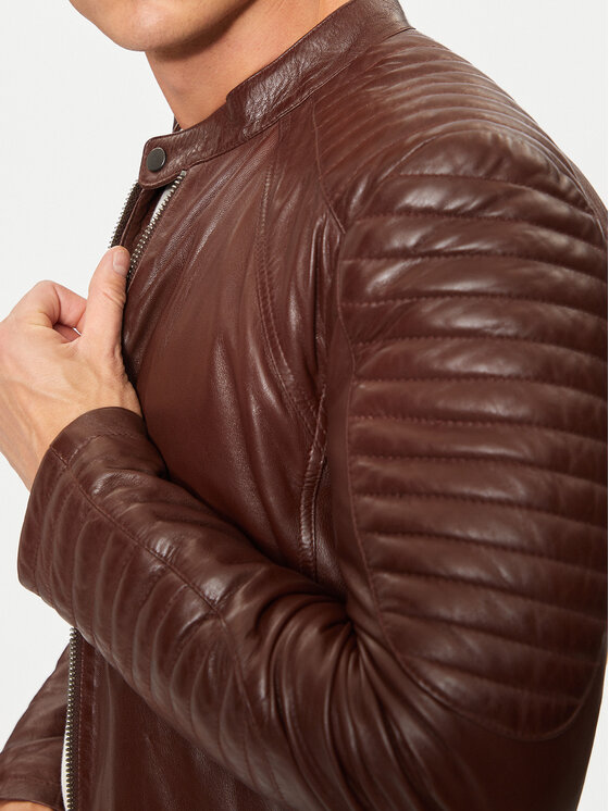 Serge Pariente Serge Pariente Odinė striukė Leman 2 Ruda Slim Fit