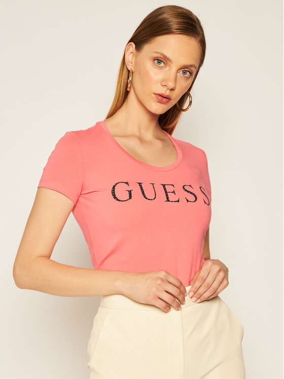 Guess Guess Marškinėliai Emma W0YI0F J1300 Rožinė Regular Fit
