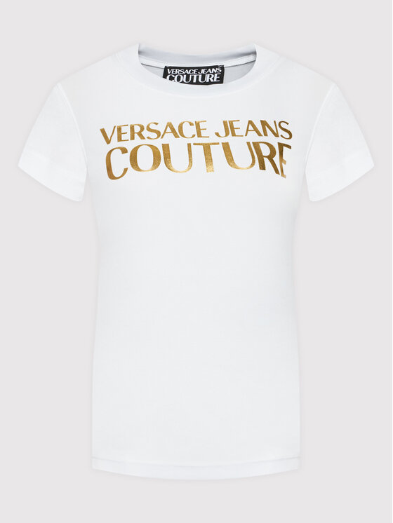Versace Jeans Couture Versace Jeans Couture T-Shirt Logo Thick Foil 72HAHT01 Biały Regular Fit