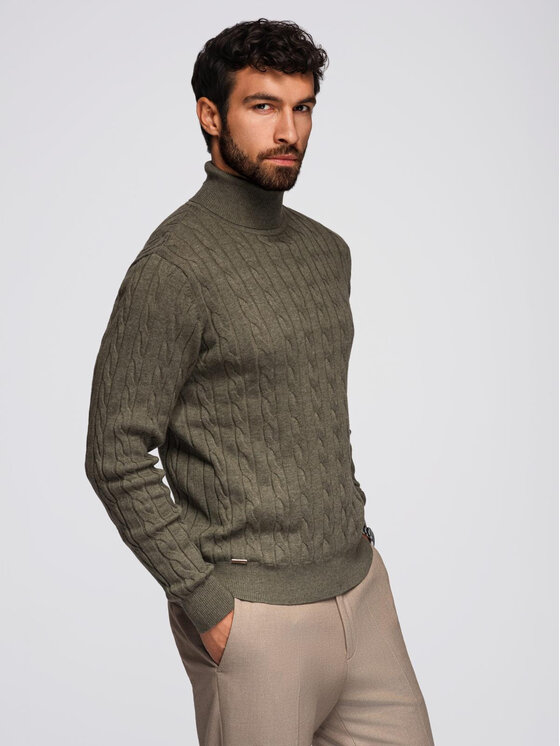 Ombre Ombre Sweter OM-SWTN-0157 Zielony Regular Fit