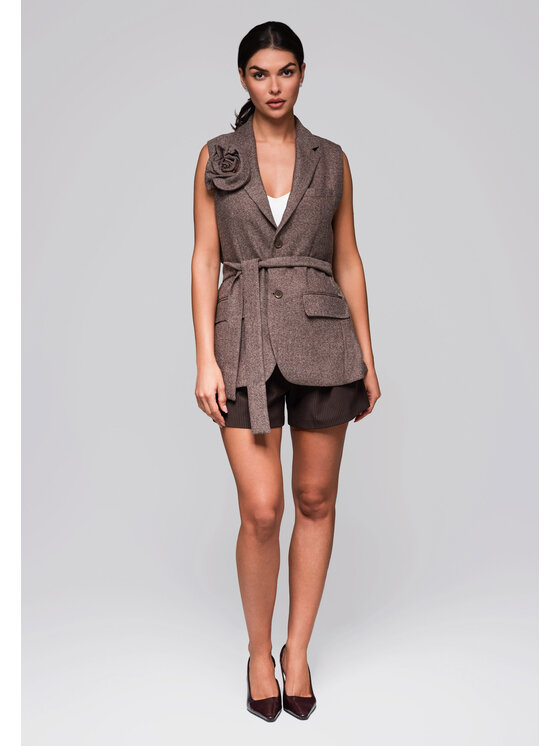 Ombre Ombre Kamizelka LW-BLZV-0102 Brązowy Regular Fit