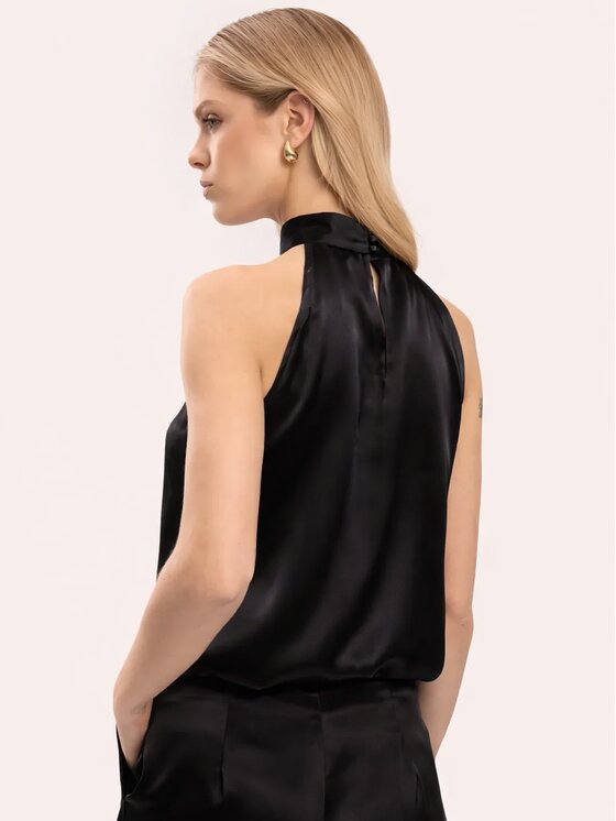 Cat&Cat Cat&Cat Top jedwabny z dekoltem typu halter Černá Regular Fit