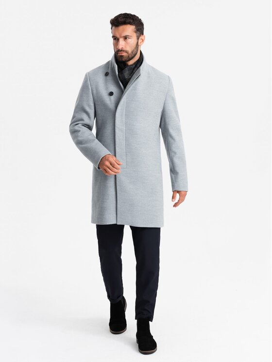 Ombre Ombre Płaszcz OM-COWC-0120 Szary Regular Fit