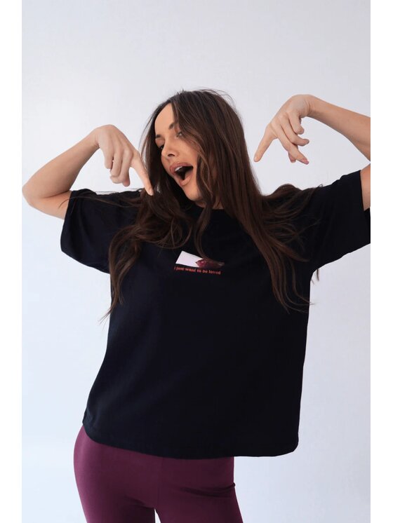 Chiara Wear Chiara Wear T-Shirt T-shirt bawełniany oversize CAT Czarny Oversize