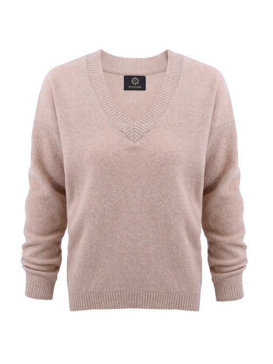 Entelier Entelier Sweter dekolt w serek Beżowy Oversize