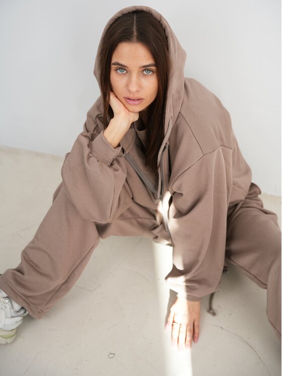 MissDenim MissDenim Bluza Oversize Zip Hoodie Brązowy Oversize