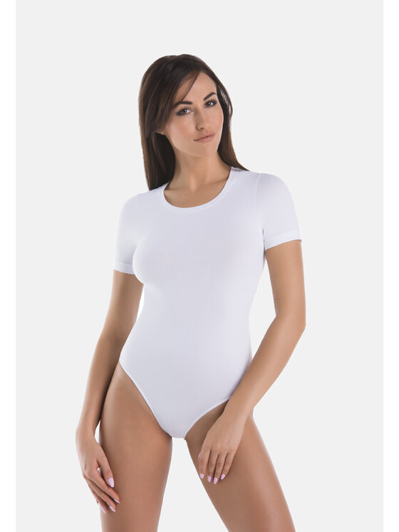 Teyli Teyli Body T-shirt damski okrągły dekolt Shirty Biały Regular Fit