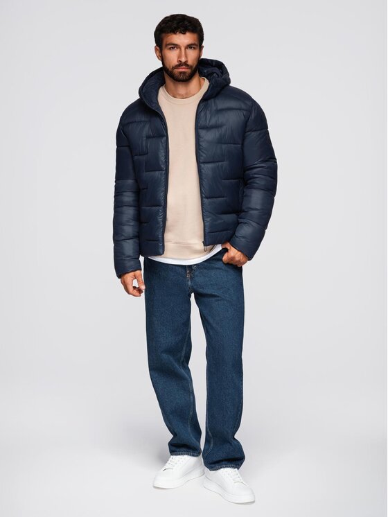 Ombre Ombre Kurtka zimowa OM-JAHP-0235 Granatowy Boxy Fit