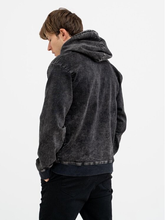 Jigga Wear Jigga Wear Bluza Bluza Z Kapturem Męska Sprana Czarna Jigga Wear Mini Haft Logo Denim L Czarny Regular Fit