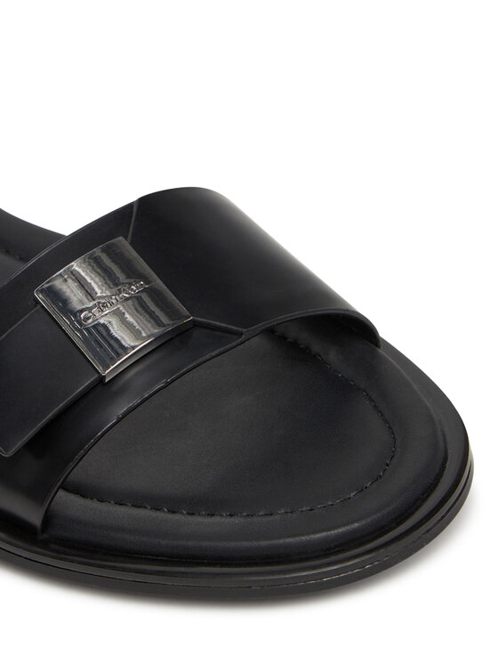 Calvin Klein Calvin Klein Sandały Flat Sandal W/Ck Hw - Lth HW0HW02367 Czarny