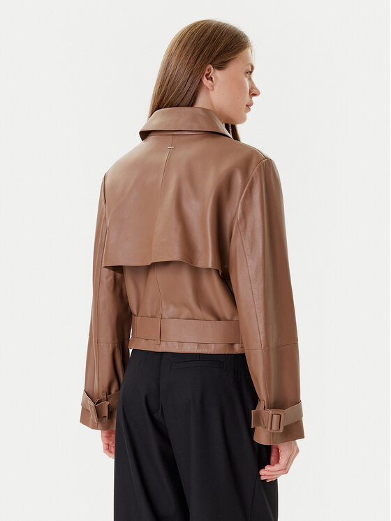 BOSS BOSS Kurtka skórzana Satela 50541289 Brązowy Regular Fit