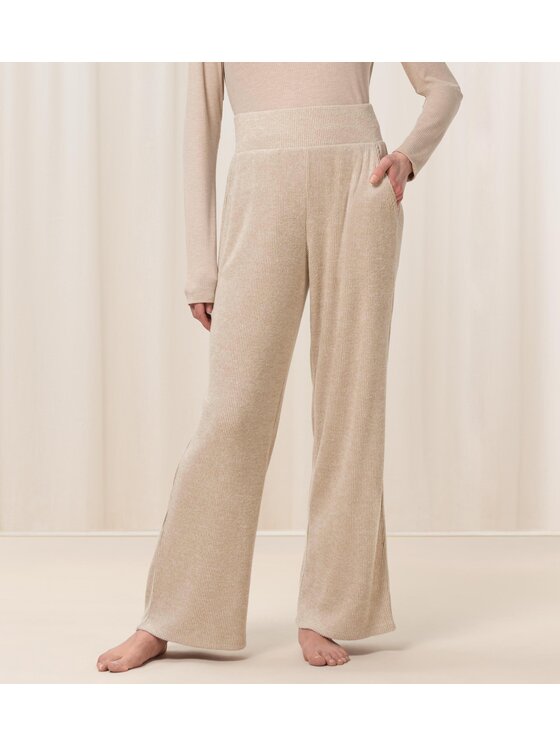 Triumph Triumph Spodnie piżamowe Thermal WIDE TROUSER HIGH WAIST Beżowy Relaxed Fit