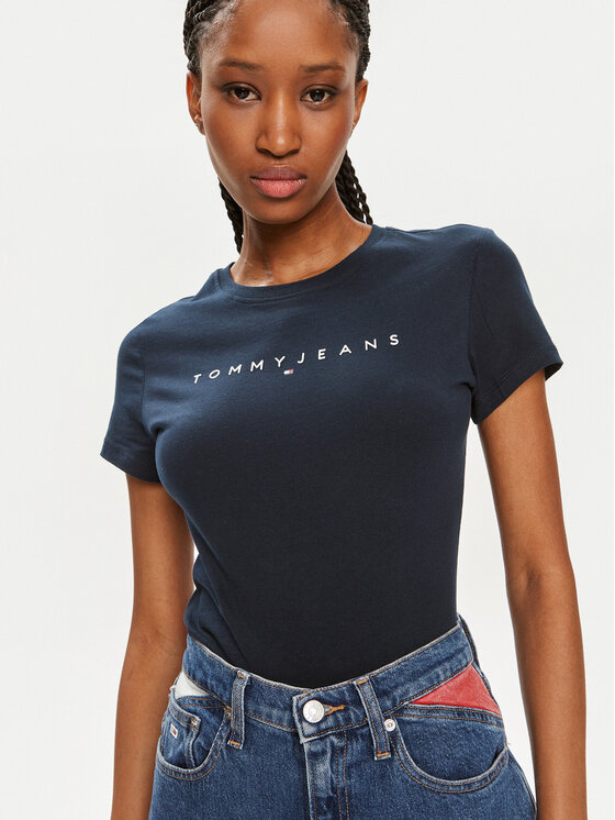 Tommy Jeans Tommy Jeans Marškinėliai Linear DW0DW18398 Tamsiai mėlyna Slim Fit
