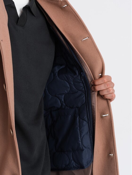 Ombre Ombre Płaszcz OM-COWC-0106 Brązowy Regular Fit