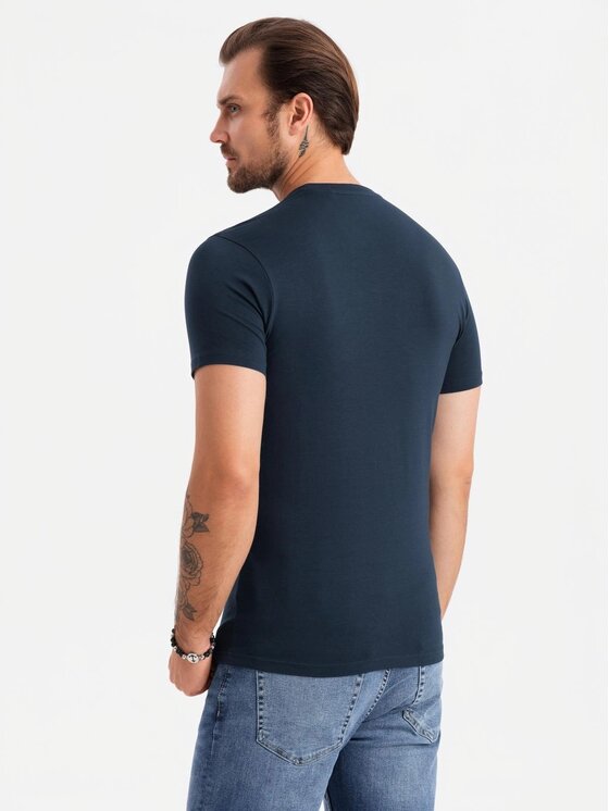 Ombre Ombre T-Shirt OM-TSCT-0220 Tmavomodrá Slim Fit