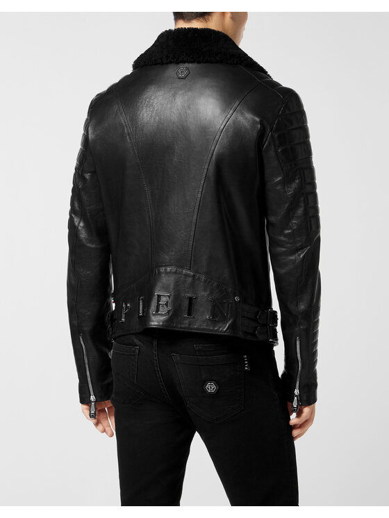 PHILIPP PLEIN PHILIPP PLEIN Kurtka skórzana 26985 Czarny Slim Fit