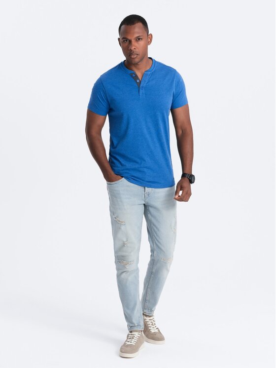 Ombre Ombre T-Shirt OM-TSCT-0155 Niebieski Regular Fit
