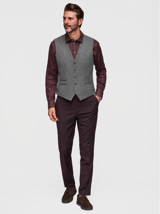Ombre Ombre Kamizelka V64 Szary Slim Fit
