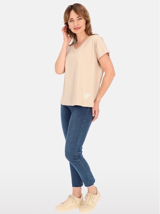 Perso Perso T-Shirt TCE241000F Beżowy Regular Fit