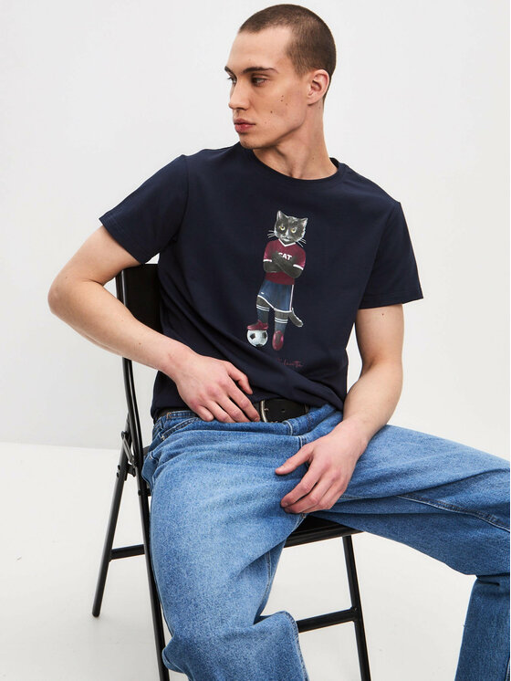 CAT by maniita lacitta CAT by maniita lacitta T-Shirt Printed men's t-shirt with CAT Niebieski Regular Fit