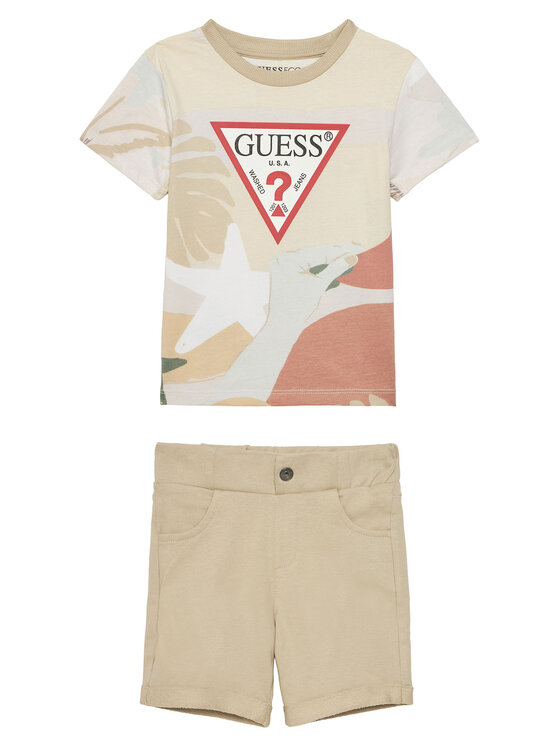 Guess Guess Sada T-shirt a šortky N5GG05 K8HM4 Béžová Regular Fit