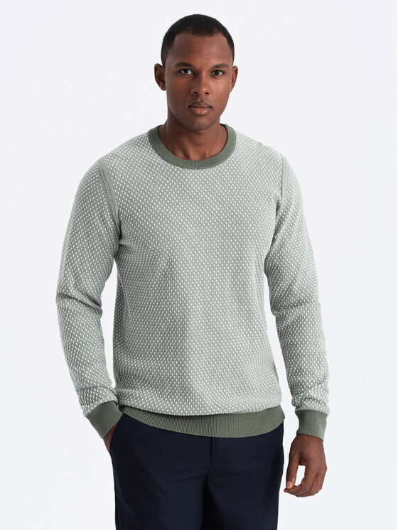 Ombre Ombre Sweter OM-SWSW-0111 Khaki Relaxed Fit