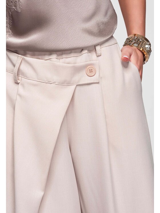Ombre Ombre Spodnie materiałowe OW-PA-E0003 Beżowy Loose Fit
