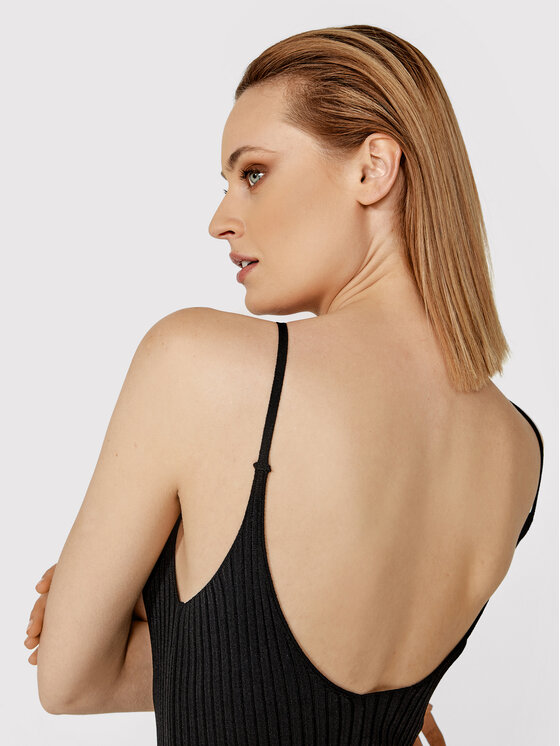 Simple Simple Лятна рокля SUD007 Черен Slim Fit