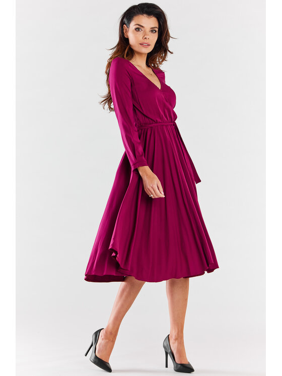 Awama Awama Sukienka letnia A471 Bordowy Basic Fit