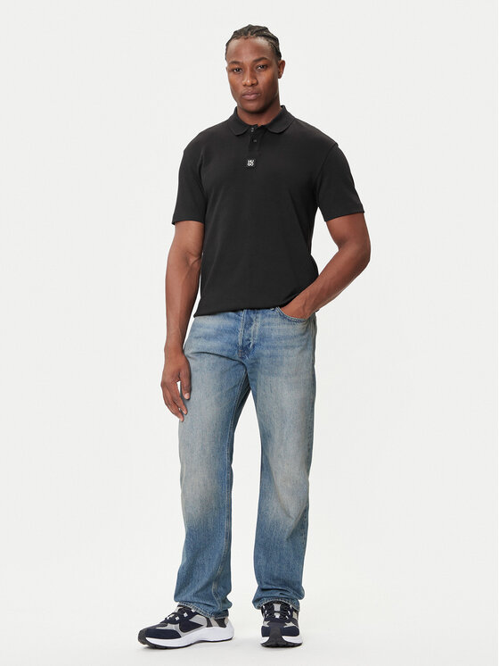 HUGO HUGO Тениска с яка и копчета Deabono_D 50517638 Черен Regular Fit