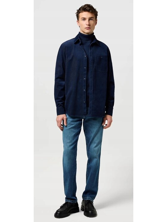 Wrangler Wrangler Koszula 1 Pkt Corduroy Shirt Niebieski Regular Fit