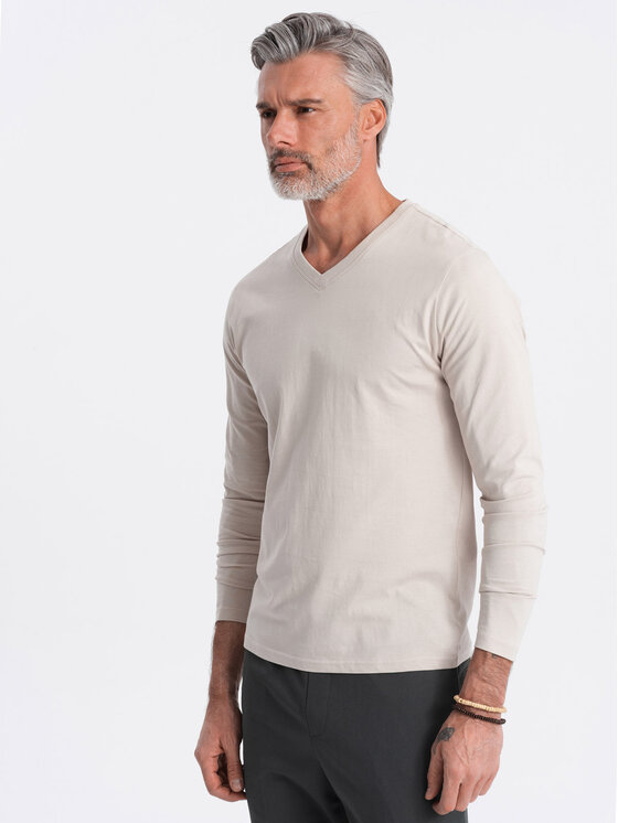 Ombre Ombre Longsleeve OM-LSBL-0108 Beżowy Classic Fit