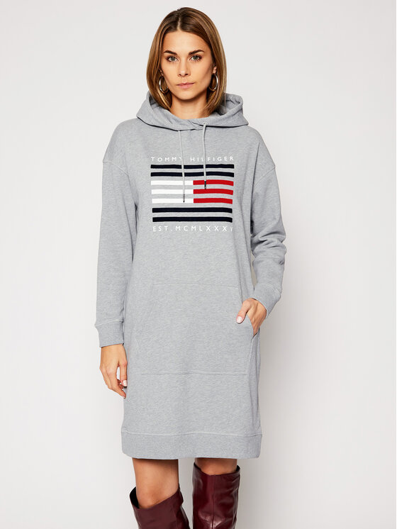 Tommy Hilfiger Trikota in suknel Flag Hoodie WW0WW29661 Pilka Regular Fit Modivo.lt